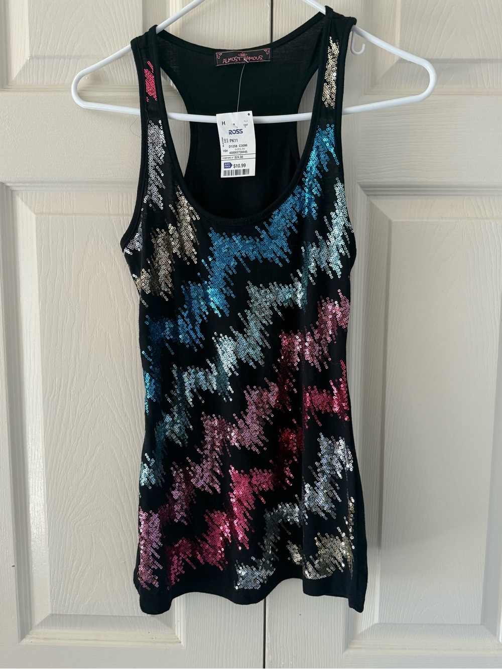 Almost Famous Black Sequin Tank with Blue, Pink and Silver Accents